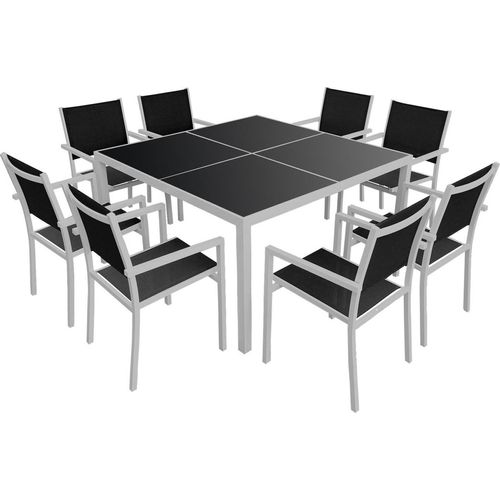 Gartenmöbel CAGLIARI aus schwarzem Textilene 8-Sitzer - Aluminium grau