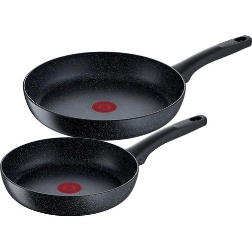Black Stone 2-teiliges Pfannenset, 24/28 cm, Antihaftbeschichtung, Thermosignal-Temperaturanzeige, induktionsgeeignet, schwarz