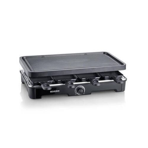 Severin Raclette-Grill , Schwarz , Kunststoff , Temperaturregler, Kontrollleuchte, antihaftbeschichtete Raclette-Pfännchen, Ein/Aus-Schalter ,