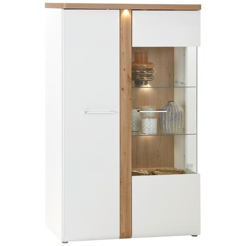 Vitrine , Weiß, Eiche , Metall , 6 Fächer , 98.5x164x43.2 cm , Made in EU , Beimöbel erhältlich, stehend, Beleuchtung , Esszimmer, Vitrinen