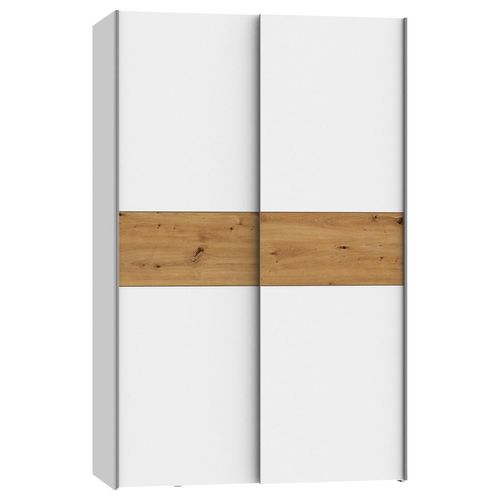 Boxxx Schwebetürenschrank , Weiß, Eiche , Metall , 2 Fächer , 120x190.5x61.2 cm , Schlafzimmer, Kleiderschränke, Schwebetürenschränke