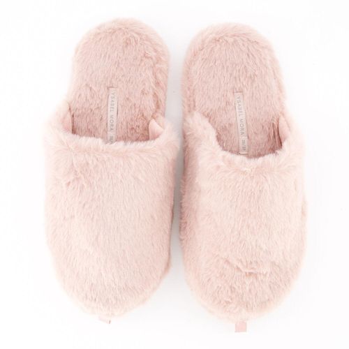 Rosafarbene Hausschuhe mit Kunstfell