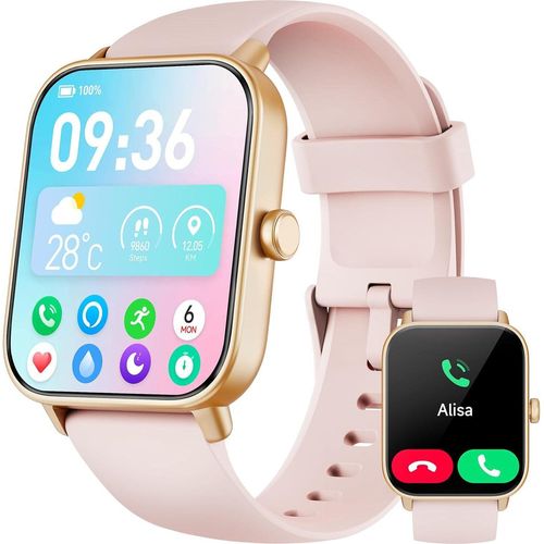 Smartwatch Damen mit Telefonfunktion, Alexa eingebaute, 1.8'' Fitnessuhr mit Herzfrequenz, SpO2, Schlaf, Stress Monitor, 100+ Sportmod Android IOS