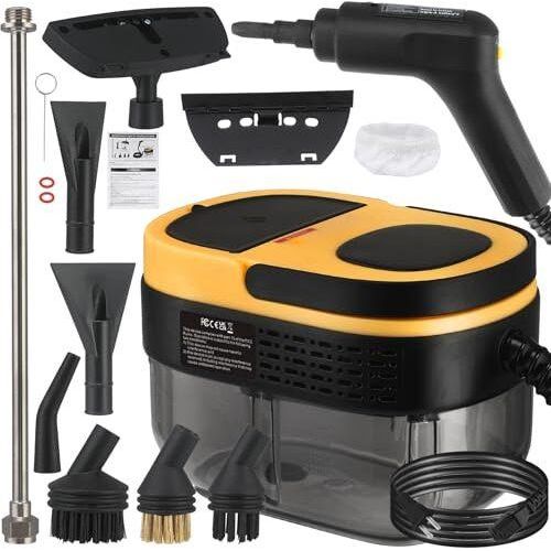 Dampfreiniger, 3-Level-einstellbares Griff, 15S-Heizzeit, 1,69 Quarts Tank, tragbare Reinigung 10 Stück Zubehör, Heimboden, Couch,