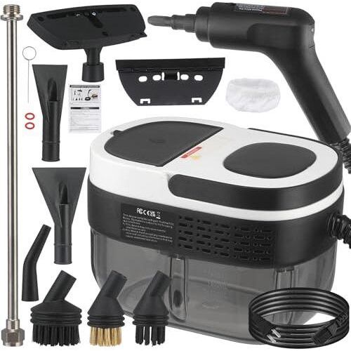 Dampfreiniger, 3-Level-einstellbares Griff, 15S-Heizzeit, 1,69 Quarts-Tank, tragbare Reinigung 10 Zubehör, Home Dirt, Fett, Fugenmasse,
