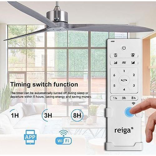Reiga 165 cm DC Motor Smart Deckenlüfter ohne Beleuchtung WiFi Alexa App Fernbedienung, 6 Geschwindigkeiten, kompatible Lebens -App, Gray