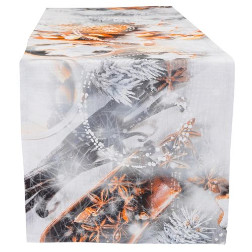 Tischläufer CASATEX "cakes and nuts, Weihnachtsdeko, Weihnachten", bunt (weiß, grau, braun), B:40cm L:140cm, Baumwolle, Tischdecken, Weihnachten