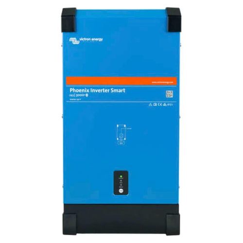Wechselrichter VICTRON ENERGY "Phoenix 24/3000 Smart", schwarz (blau, schwarz), B:48,5cm H:28,5cm L:15cm, Kunststoff, Polychlorierte Biphenyle (PCB), Stahl, Wandler