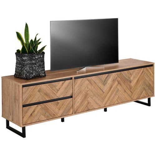 Hom`in Tv-Element , Schwarz, Eiche , Holzwerkstoff , 2 Schubladen , 186.4x53.8x42 cm , Kleinmöbel
