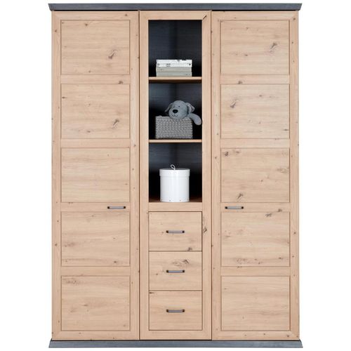 My Baby Lou Babykleiderschrank Benton , Eiche, Dunkelgrau , Kunststoff , 7 Fächer , 3 Schubladen , 154x209.2x60.2 cm , Babymöbel, Babykleiderschrank