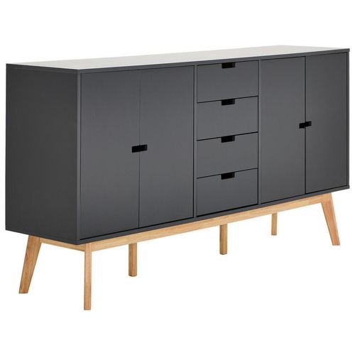 Mid.you Sideboard , Grau, Natur , Holzwerkstoff , Kautschukholz , massiv , 4 Fächer , 4 Schubladen , 160x86x40 cm , Bsci , Holzmöbel, Kleinmöbel Holz,