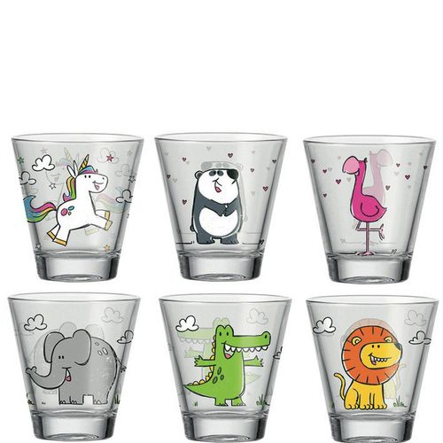 Leonardo Kinder-Gläserset Bambini , Mehrfarbig, Transparent , 6-teilig , 120 ml , 8.5x9x8.5 cm , Essen & Trinken, Gläser, Gläser-Sets