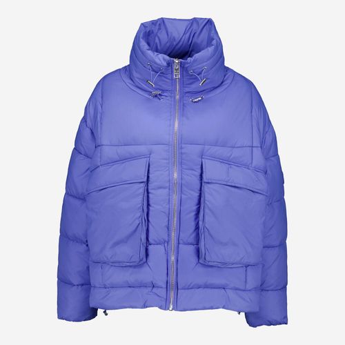 Blaue Pufferjacke mit Hoch Kragen