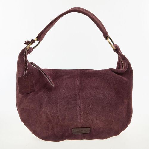 Violette Schultertasche aus Wildleder