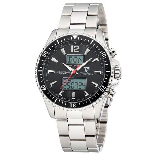 Chronograph, silber (schwarz), Armbanduhren, Herren, Chronograph Digitaluhr Funkuhr
