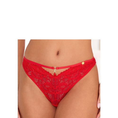 String JETTE, Damen, Gr. 32/34, rot, Spitze, Obermaterial: 90% Polyamid, 10% Elasthan, Unterhosen, mit aufregendem Bänder- und Ringdetail, sexy Dessous