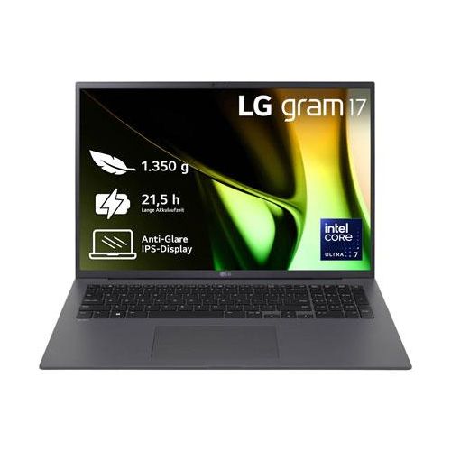 LG gram 17” Notebook Windows 11 Home Intel® Core™ Ultra 7 32GB RAM 2TB SSD 17Z90S-G.AD7CG Grau
