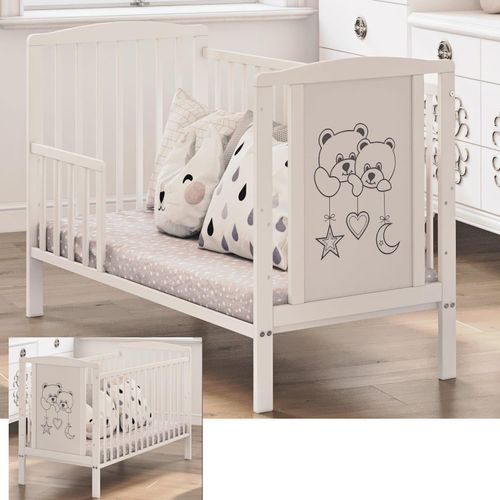 Babybett Timmi 2-in-1 mit Teddybärenmotiv aus Buchenholz inkl. Umbaukit & Schaumstoffmatratze 60x120