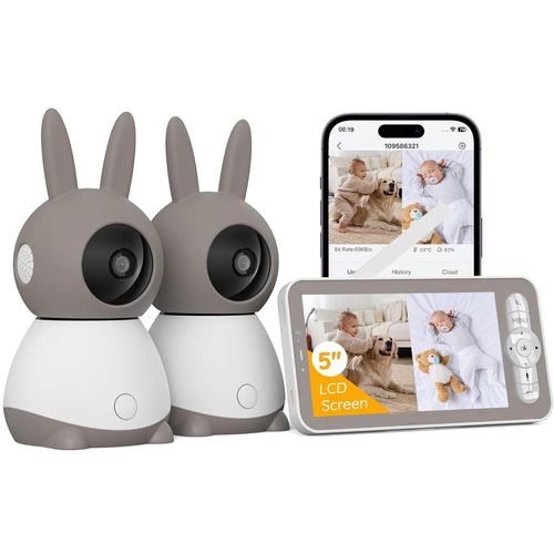 Babyphone mit 2 Kamera 2K/3MP 5 Zoll WLAN Video Babyfon PTZ 355° IR-Nachtsicht, Automatische Verfolgung, Weinen/Bewegungs/Geräuscherkennung 4xZoom
