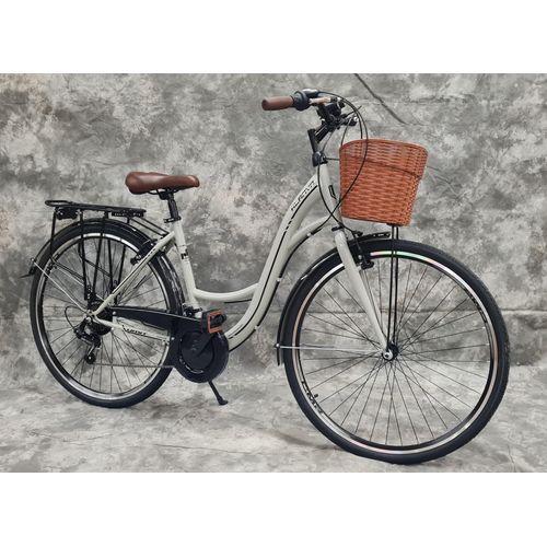 28 Zoll Damencityrad 21-Gang Shimano Kettenschaltung, Gepäckträger, Licht und Korb NEU 2810-GRAU