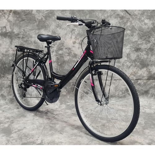 26 Zoll Damencityrad 21-Gang Shimano Kettenschaltung, Gepäckträger, Licht und Korb NEU 2608-SCHWARZ AB 155 CM KÖRPERGRÖSSE