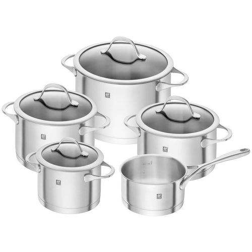 Zwilling Kochtopfset Essence, Metall, 5-teilig, 16 cm,20 cm,16 cm, 2 L,3.5 L,6 L,3 L, Messskala, backofengeeignet, hitzebeständige Griffe, Griffe werden nicht heiß, Sandwichboden, Kochen, Töpfe, Topfsets
