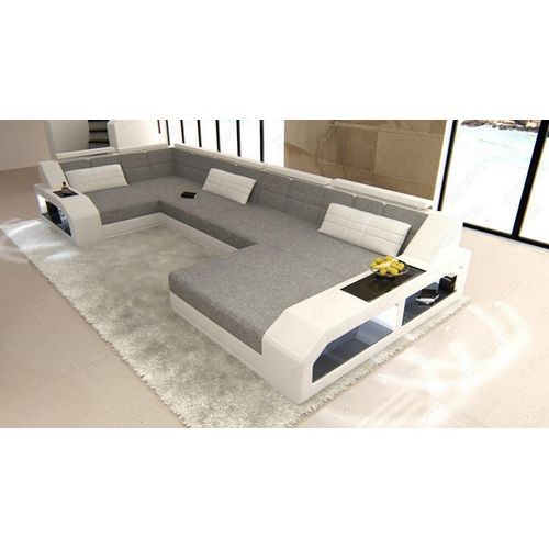 Stoffsofa Wohnlandschaft Arezzo mit Licht USB Webstoff Strukturstoff