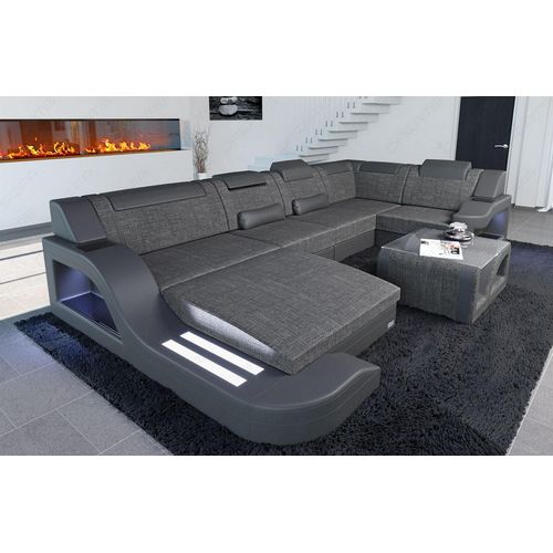 Stoffsofa Wohnlandschaft Palermo mit Licht USB Webstoff Strukturstoff