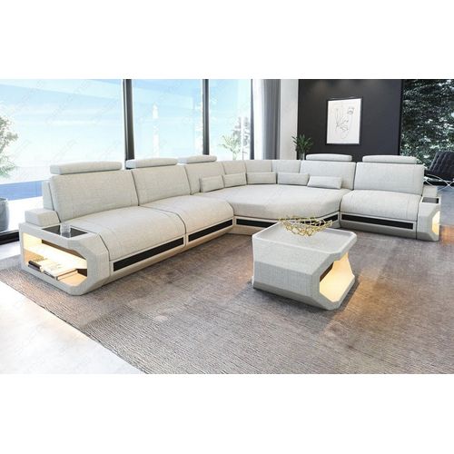 Stoffsofa Asti L Form mit Licht USB Webstoff Strukturstoff