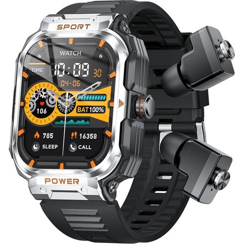 Herren Smartwatch mit Kopfhörer Bluetooth In Ear, Laufuhr, Schrittzähler, Fitness Tracker, Militär Sportuhren, Pulsuhr, Fitnessuhr, TWS Headset.