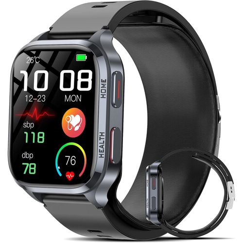 2025 Smartwatch Herren mit Luftpumpen-Blutdruckmessung Gesundheitsuhr 24/7 SpO2/Herzfrequenz/Urinsäure Blutfett Schlaf Körpertemperatur SOS Bluetooth