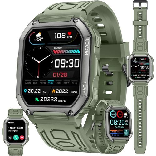 Herren Smartwatch mit Telefonfunktion, AMOLED 5ATM wasserdichte Fitness Taschenlampe Schrittzähler, Herzfrequenz, SpO2, Sportuhr, Aktivitätstracker