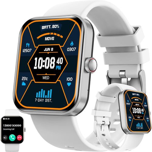 mit Telefonfunktion, HD Großbildschirm Sportuhr Herren mit Bluetooth-Anrufen Fitnessuhr Pulsmesser Schlafmonitor Schrittzähler