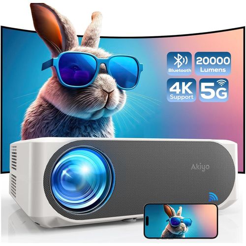 Full HD 1080P 20000 Lumen Beamer 5G WiFi Bluetooth AKIYO Beamer 4K Unterstützung, Heimkino Video Beamer Maximal 300“ Display Projektor mit Staubnetz