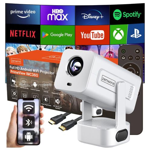 Beamer Mini-Projektor Zenwire PrimeView IMC360 Android TV Bluetooth AutoFocus Full HD 16:9