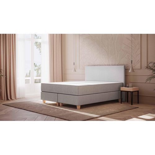 Emma Original Boxspringbett Komfort 200x200 cm - hellgrau - Füße Holz - Kopfteil klassisch Image