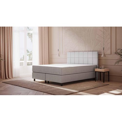 Emma Original Boxspringbett Komfort 140x200 cm - hellgrau - Füße Schwarz - Kopfteil gesteppt Image
