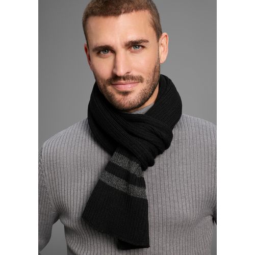 Schal MAN'S WORLD, Herren, schwarz, grau, Grobstrick, Obermaterial: 100% Polyacryl, colorblocking, gestreift, unifarben mit Farbeinsatz, Modetücher, mit modischen Konstrast-Streifen - NEW