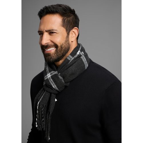 Schal MAN'S WORLD, Herren, anthrazit, weiß, Web, Obermaterial: 100% Polyacryl, gemustert, kariert, unifarben mit Farbeinsatz, Modetücher, mit dezent-auffälligem Karomuster - NEW