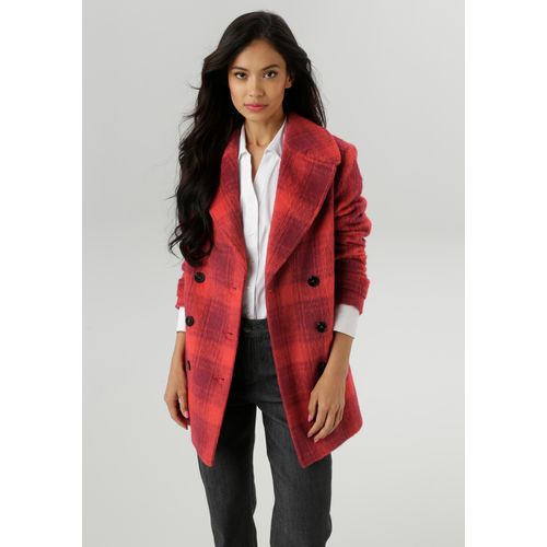 Cabanjacke ANISTON SELECTED, Damen, Gr. 42, hellrot, dunkelrot, lila, kariert, Web, Obermaterial: 100% Polyester. Futter: 100% Polyester, kariert, lässig geschnitten Po-bedeckend, Jacken, mit zwei Eingriffstaschen - NEUE KOLLKEKTION