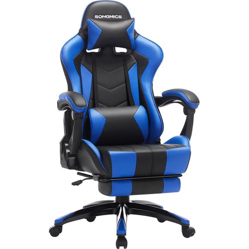 SONGMICS Gamingstuhl ausziehbare Fußstütze schwarz-blau