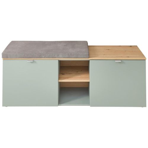 Garderobenbank Bari , Eiche Artisan, Salbeigrün , Metall , 1,5-Sitzer , Füllung: Schaumstoff , 128x50x38 cm , Typenauswahl , Garderobe,