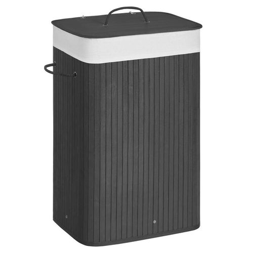 Wäschekorb , Schwarz , Metall, Textil, Naturmaterialien, Holzwerkstoff , 72 L , 40x60x30 cm , Tragegriffe, Deckel, Innenfutter , Ordnen & Aufbewahren,