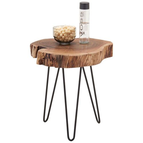 Carryhome Beistelltisch , Schwarz, Akazie , Holz, Metall , Akazie , massiv , Freiform , 48x48x35-40 cm , Wohnzimmer, Wohnzimmertische, Beistelltische,