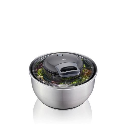 Gefu Salatschleuder Pullit , Schwarz, Transparent , Metall, Kunststoff , 4,5 L , rund , 18.5 cm , Deckel mit Sichtfenster , Kochen, Küchenhelfer,