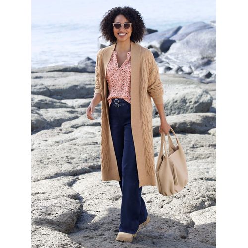 Strickjacke HEINE, Damen, Gr. 36, gelb (camel, meliert), 50% Viskose, 28% Polyester, 22% Polyamid, unifarben, Strickjacken