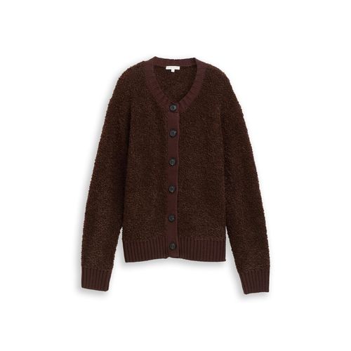 TOM TAILOR Damen Bouclé Cardigan mit Wollanteil, braun, Meliert, Gr. L