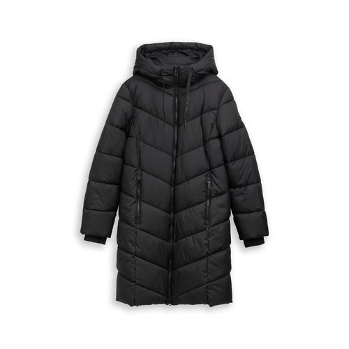 TOM TAILOR Damen Puffer-Mantel mit Kapuze, schwarz, Uni, Gr. S