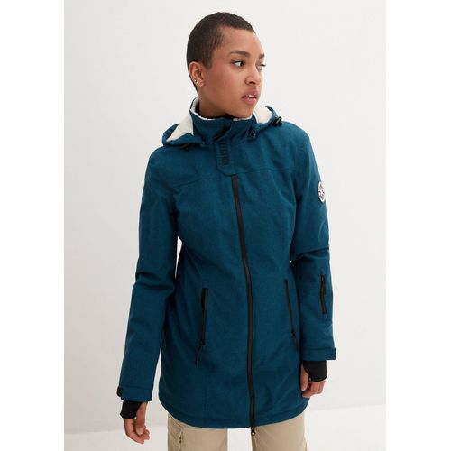 bonprix wasserdichte Funktions-Outdoor-Longjacke mit Teddyfleece, petrol, Gr.40, Winddichte Regenjacke mit abnehmbarer Kapuze, Teddyfleece im Kragen und in der Kapuze, aus Fleece