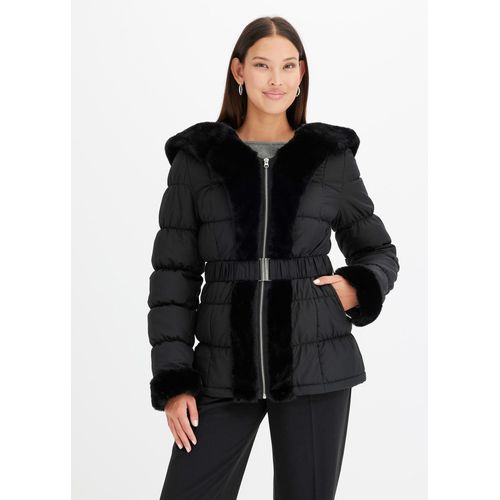 bonprix Steppjacke mit Fellimitat, schwarz, Gr.40, Winterjacke mit Gürtel